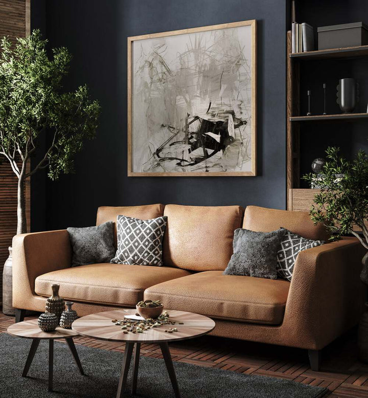 Modern living room featuring MASHED, ABSTRACT PAINTINGS that enhance elegance with vibrant colors and unique shapes.