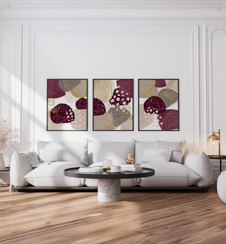 Add elegance to your home with the MAUVE AND TAUPE SET, SET OF 3 PAINTINGS showcasing stunning abstract designs.