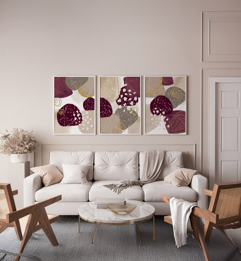 Elegant MAUVE AND TAUPE SET, SET OF 3 PAINTINGS enhances any living space with stunning abstract designs.