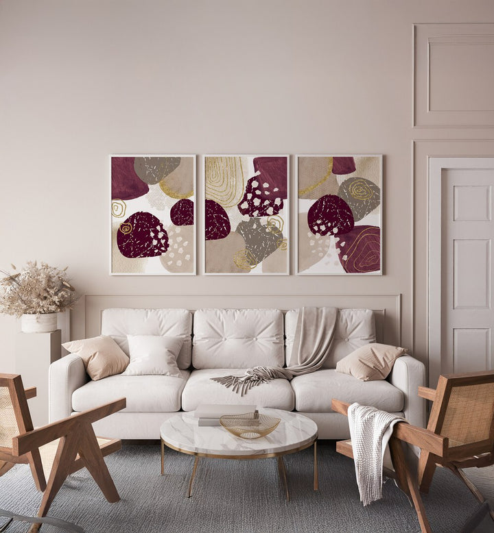 Elegant MAUVE AND TAUPE SET, SET OF 3 PAINTINGS enhances any living space with stunning abstract designs.