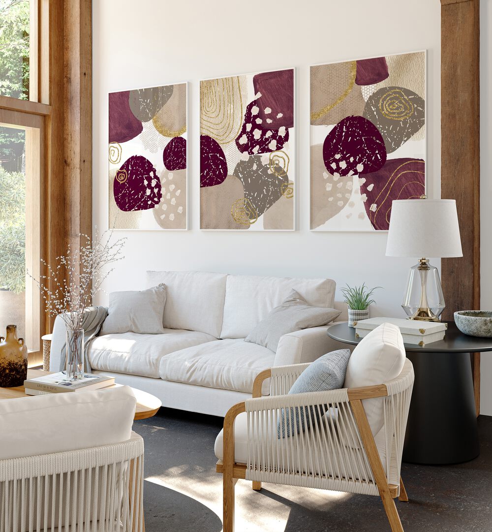Elevate your decor with the MAUVE AND TAUPE SET, SET OF 3 PAINTINGS, perfect for any modern living space.