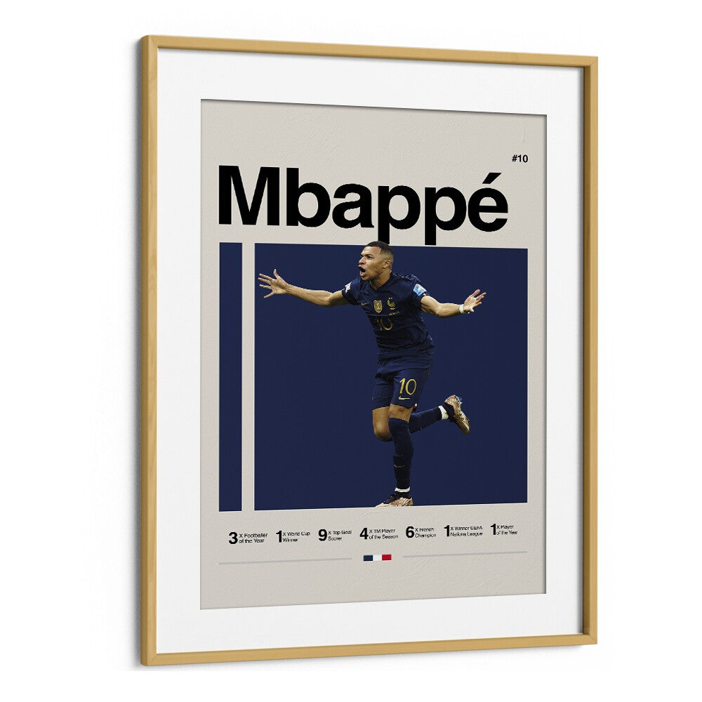 Mbappe Sports Art Artwork in Oak Wood Frame With Mount