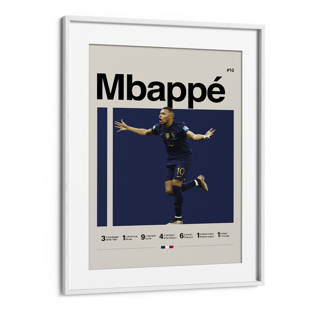 Mbappe Sports Art Artwork in White Frame With Mount