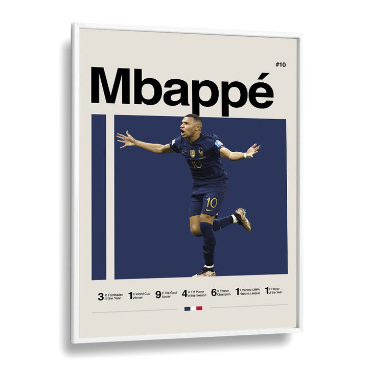 Mbappe Sports Art Artwork in White Plain Frame