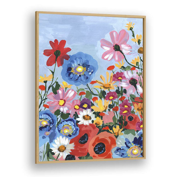 Meadow In June By Ania Zwara Botanical Flower Paintings Artwork in Oak Wood Plain Frame