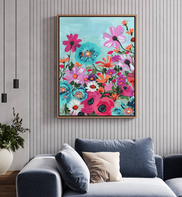 Meadow In June - Pink By Ania Zwara Botanical Flower Paintings Artwork Placed on a wall