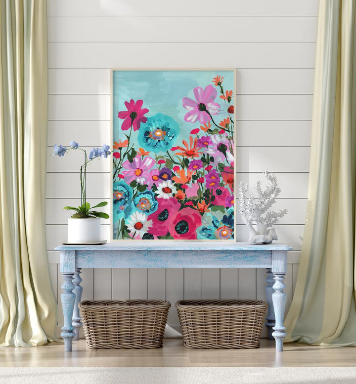 Meadow In June - Pink By Ania Zwara Botanical Flower Paintings Artwork Placed Near Wall