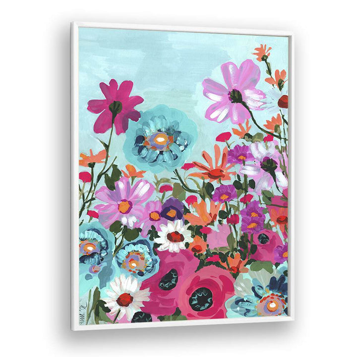 Meadow In June - Pink By Ania Zwara Botanical Flower Paintings painting Artwork  in White Plain Frame