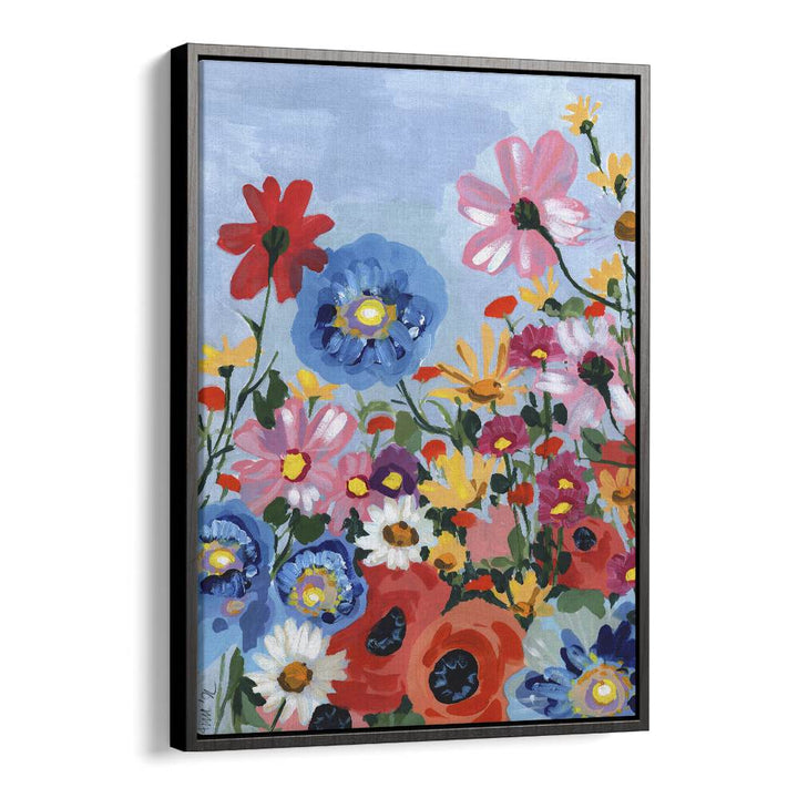 Meadow In June By Ania Zwara Botanical Flower Paintings Artwork  in Black Floater Frame