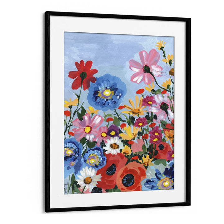 Meadow In June By Ania Zwara Botanical Flower Paintings Artwork  in Black Frame With Mount