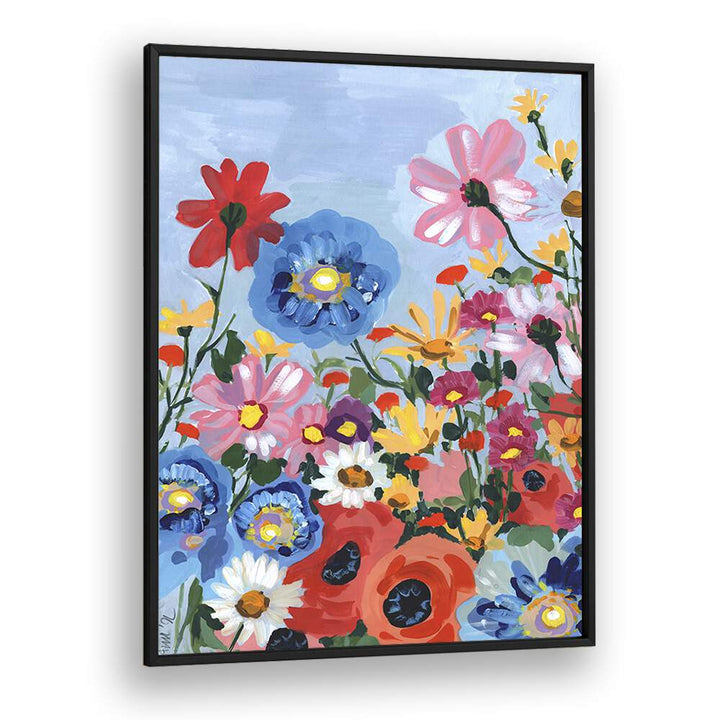 Meadow In June By Ania Zwara Botanical Flower Paintings Artwork  in Black Plain Frame