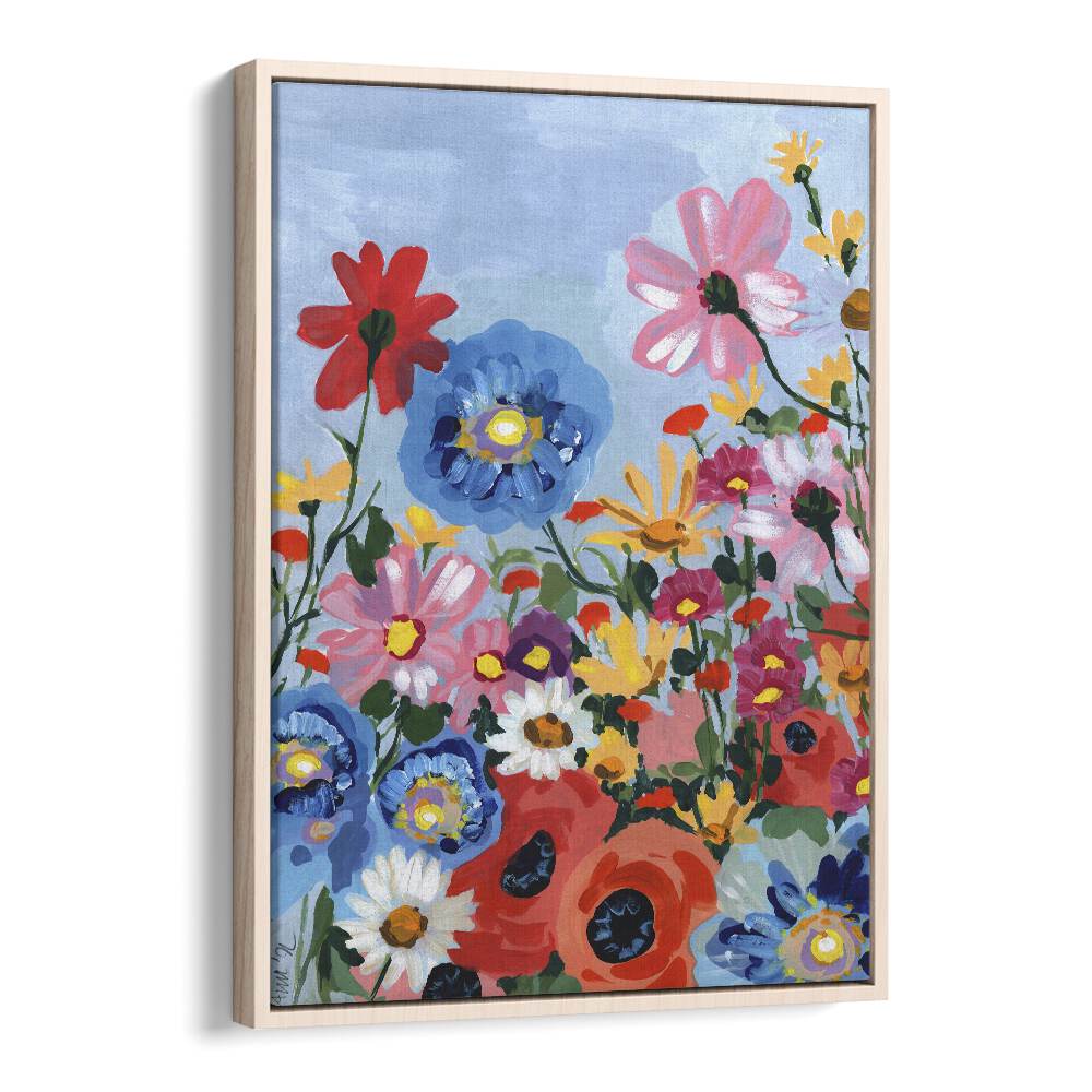 Meadow In June By Ania Zwara Botanical Flower Paintings Artwork in Oak Wood Floater Frame