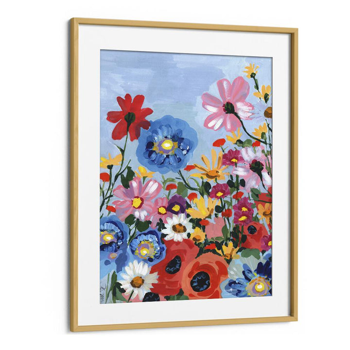 Meadow In June By Ania Zwara Botanical Flower Paintings Artwork in Oak Wood Frame With Mount