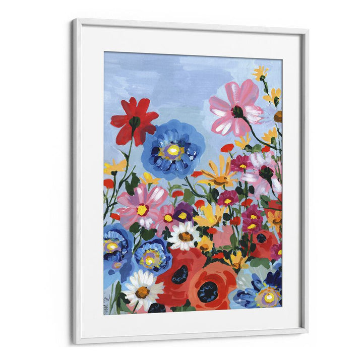 Meadow In June By Ania Zwara Botanical Flower Paintings Artwork  in White frame With Mount