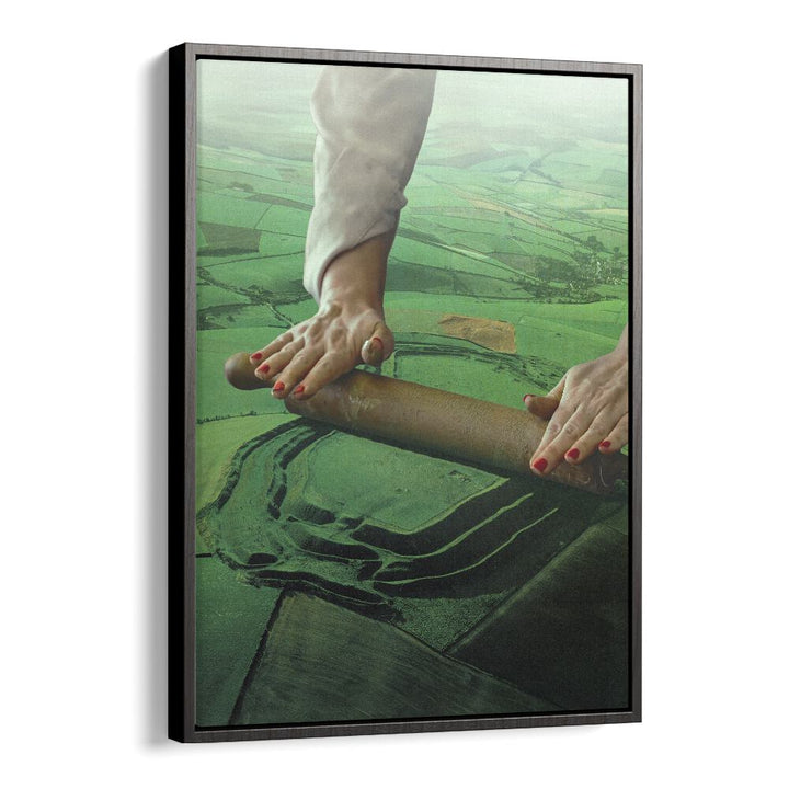 Meadows Roller Landscape Rolling Pin Mountin Rouge Surreal Art Artwork in Black Floater Frame
