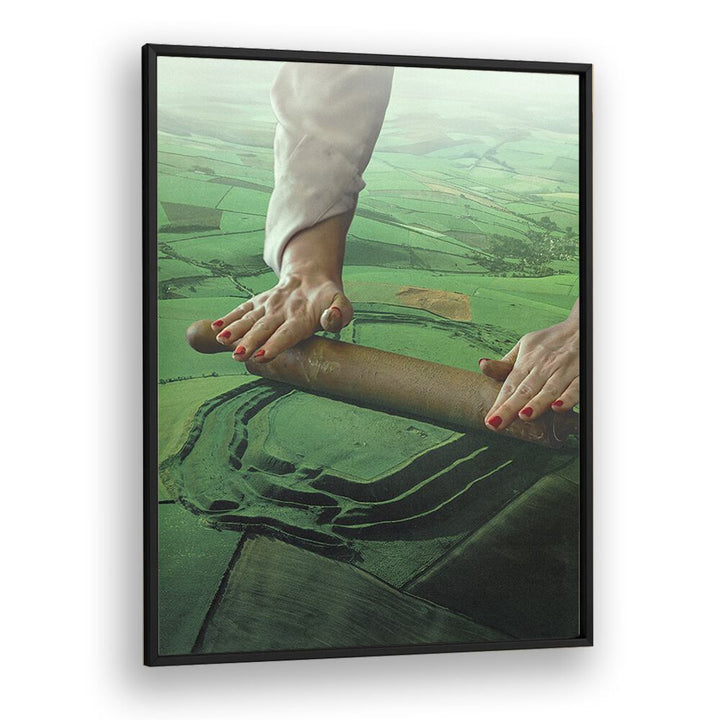 Meadows Roller Landscape Rolling Pin Mountin Rouge Surreal art Artwork in Black Plain Frame
