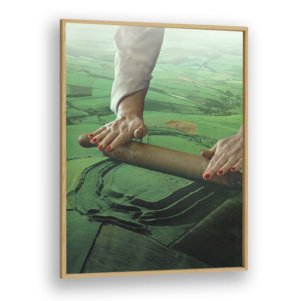 Meadows Roller Landscape Rolling Pin Mountin Rouge Surreal Art Artwork in Oak Wood Plain Frame
