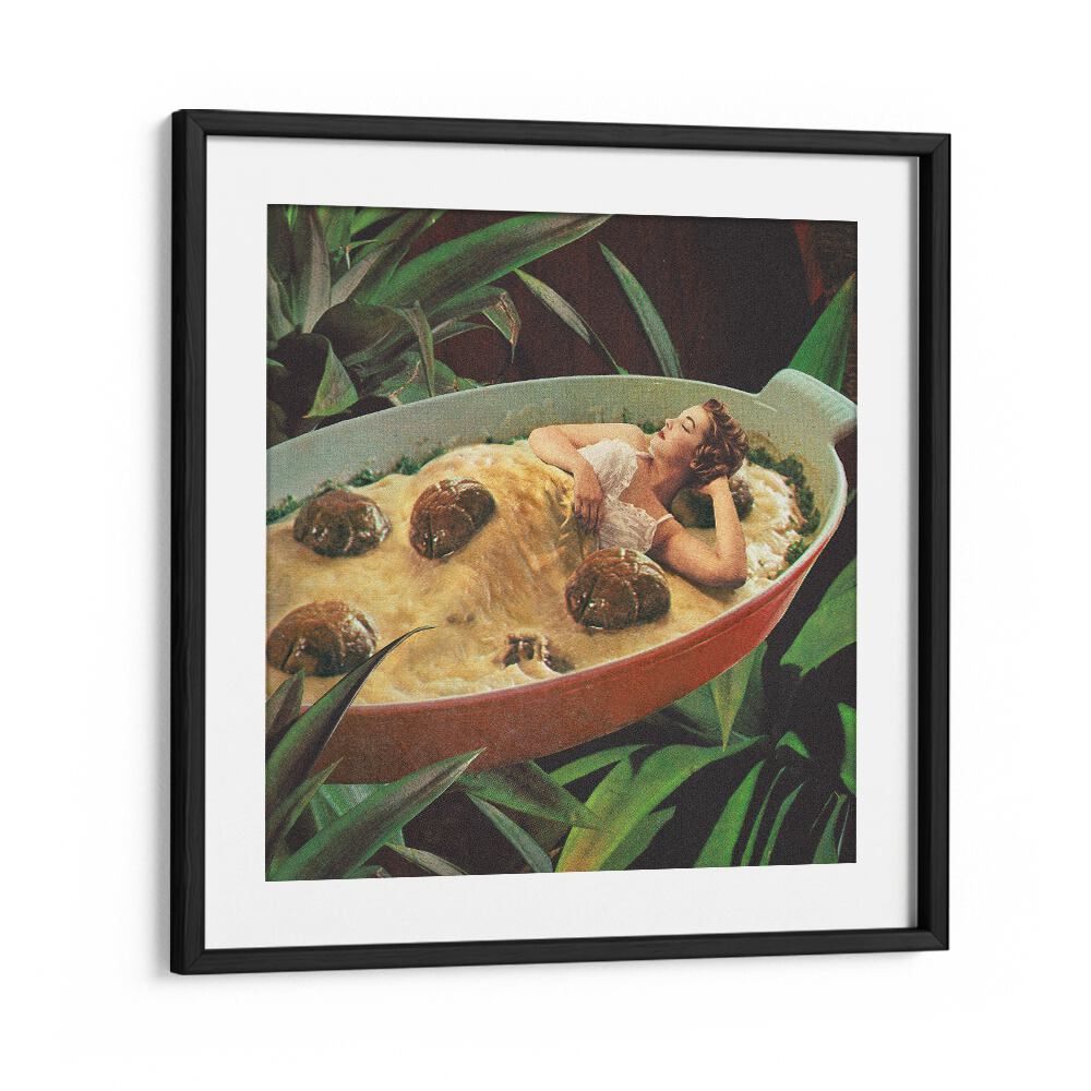 Meatball Extravaganza  Surreal Painting Artwork in Black Frame With Mount