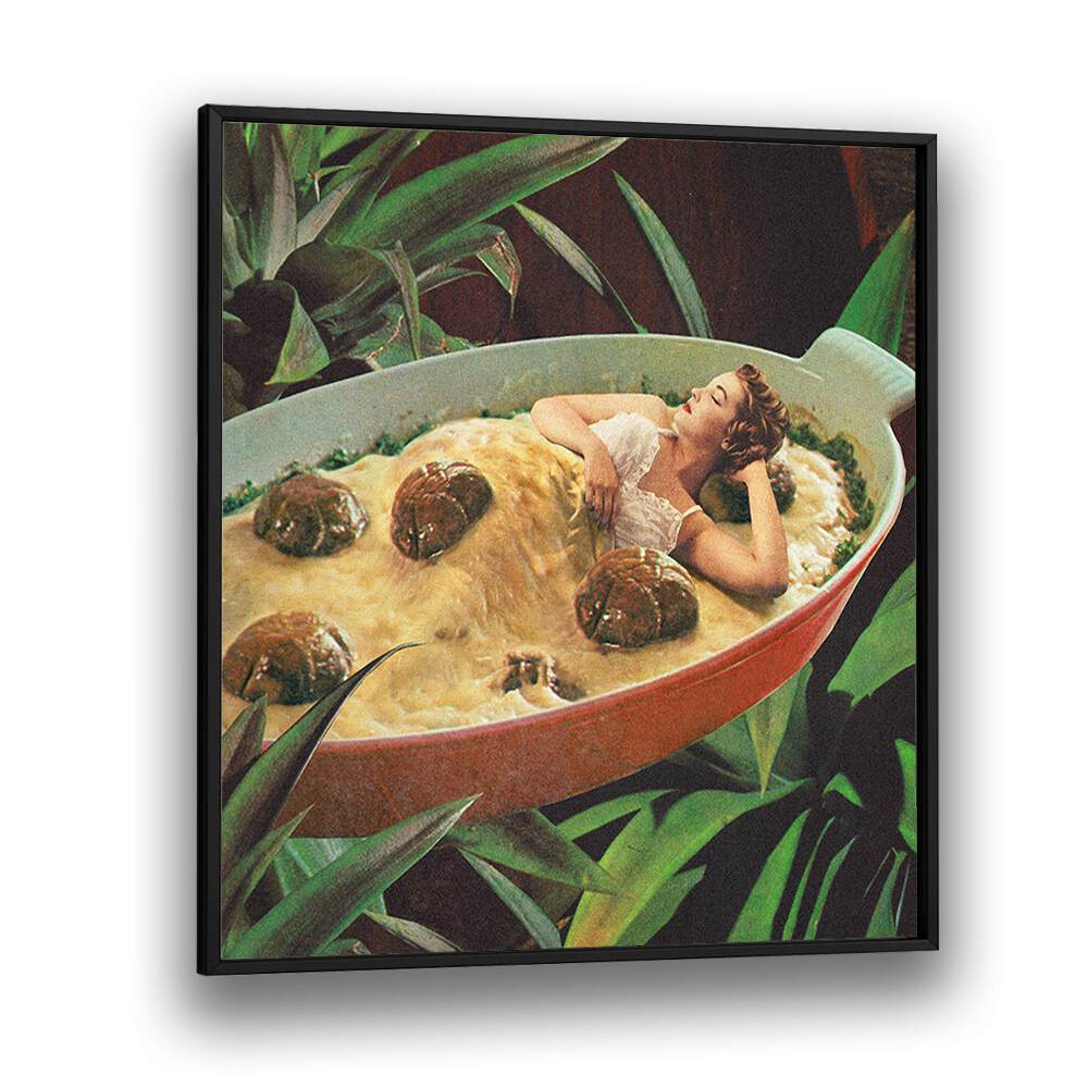 Meatball Extravaganza Surreal Painting Artwork  in Black Plain Frame