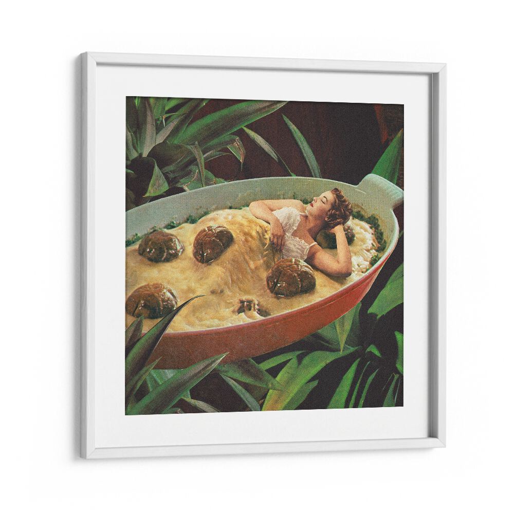 Meatball Extravaganza Surreal Painting Artwork  in White frame With Mount