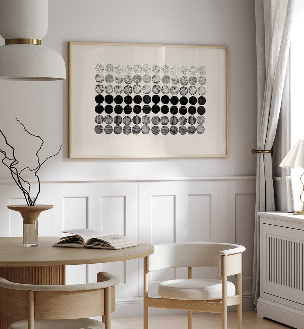 Stylish interior featuring MEDITATION CIRCLES, ABSTRACT PAINTINGS that inspire tranquility and artistic expression.