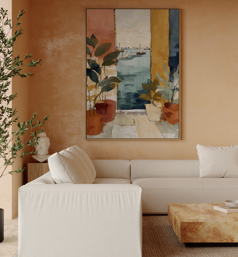 MEDITERRANEAN WINDOW WITH SAILBOATS