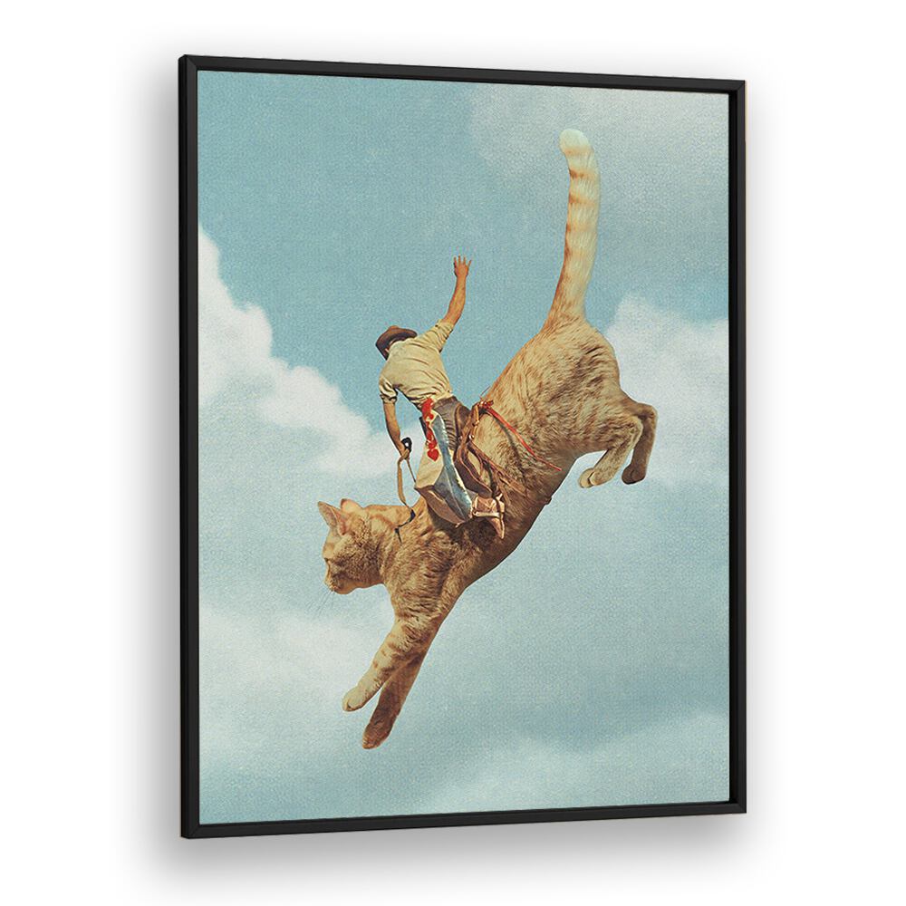 Meehaw Rodio Cat Surreal art Artwork in Black Plain Frame
