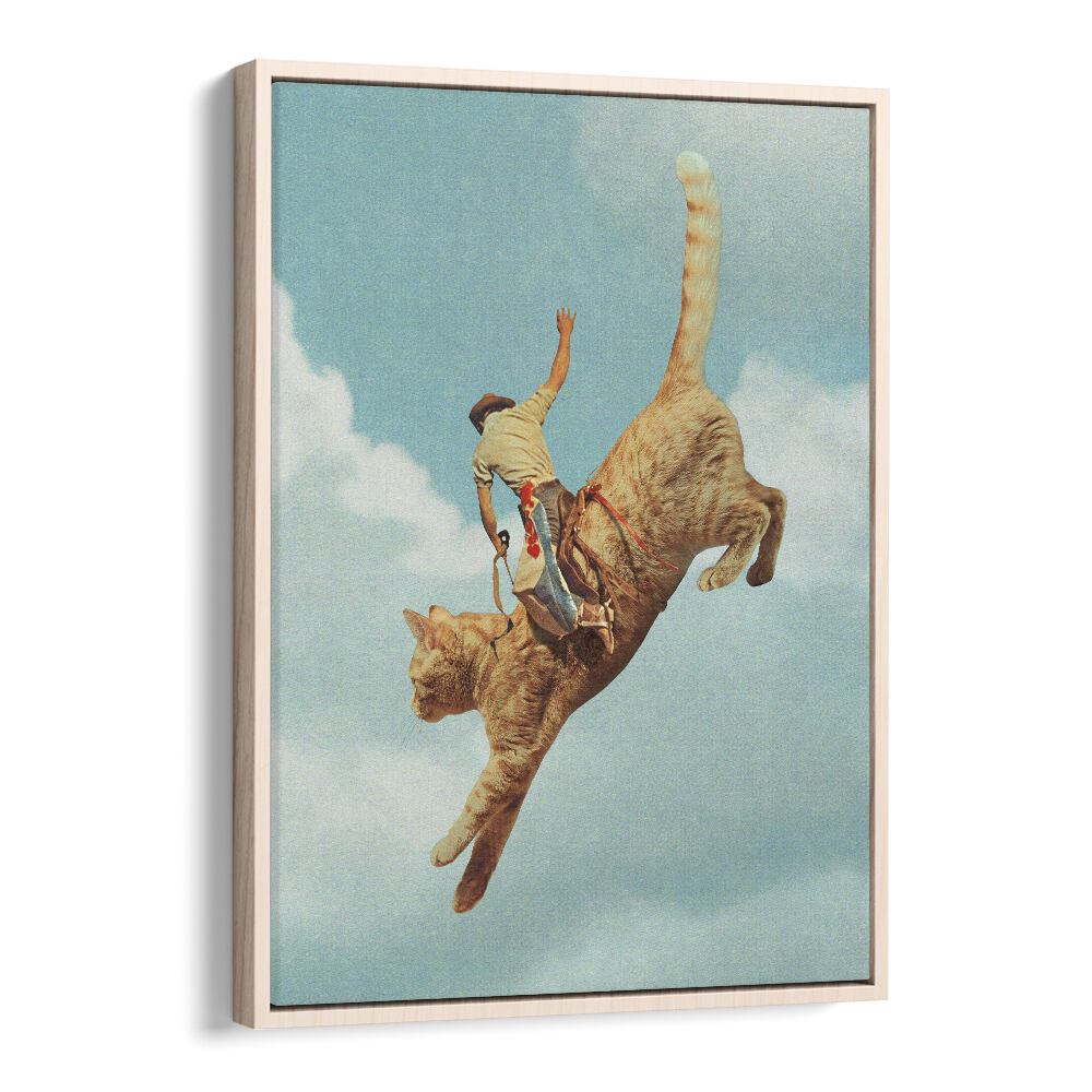 Meehaw Rodio Cat Surreal Art Artwork in Oak Wood Floater Frame
