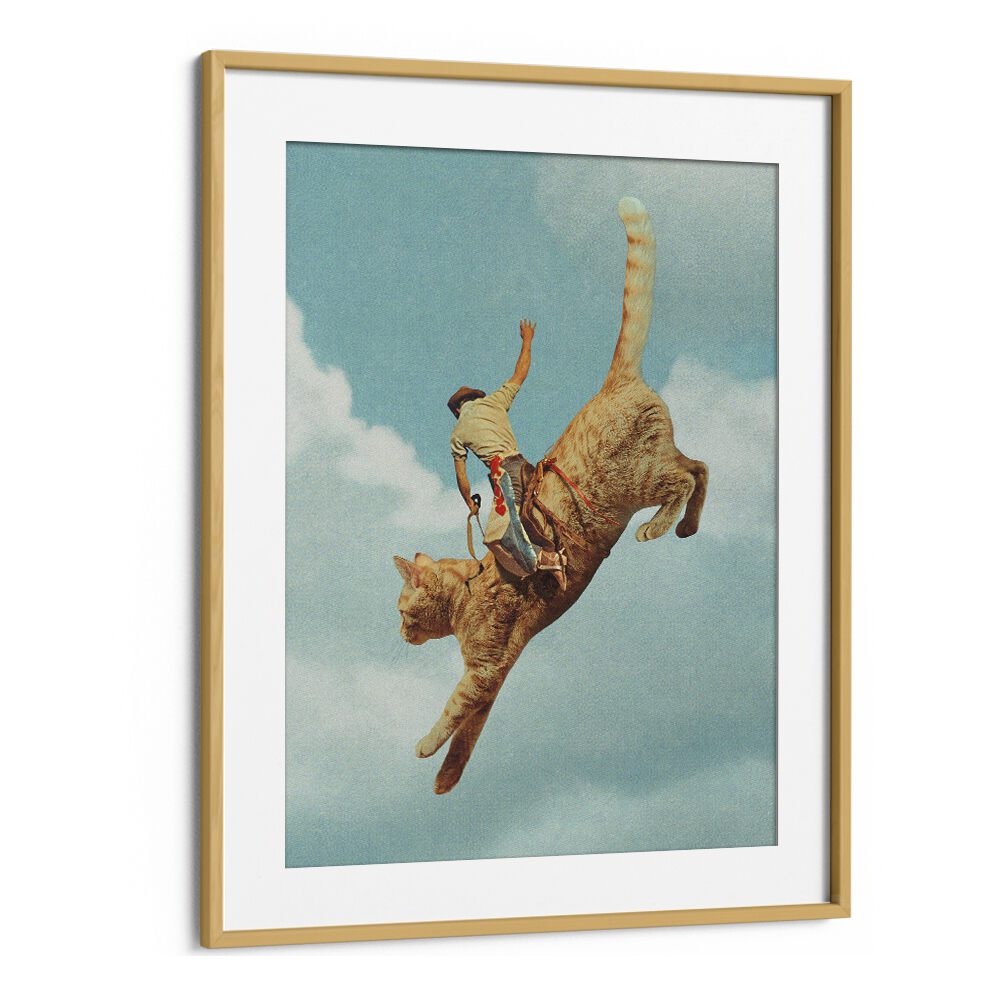 Meehaw Rodio Cat Surreal Art Artwork in Oak Wood Frame With Mount
