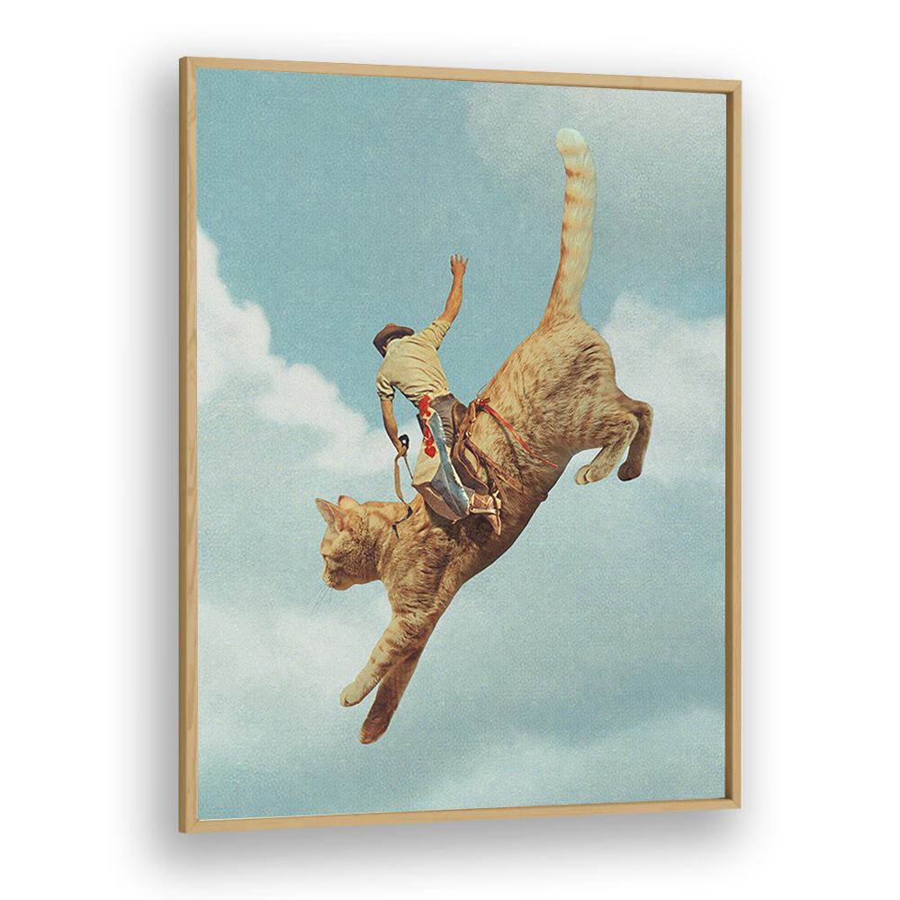 Meehaw Rodio Cat Surreal Art Artwork in Oak Wood Plain Frame
