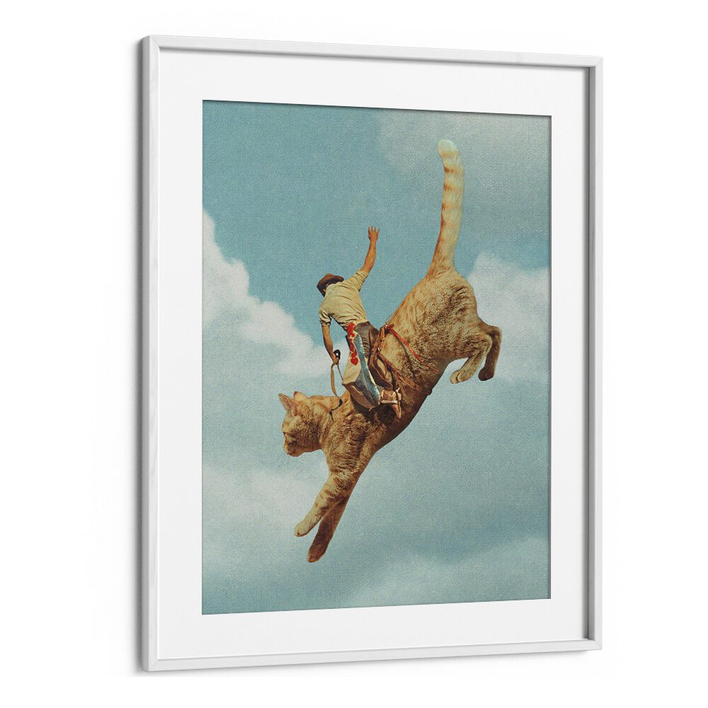 Meehaw Rodio Cat Surreal Art Artwork in White Frame With Mount