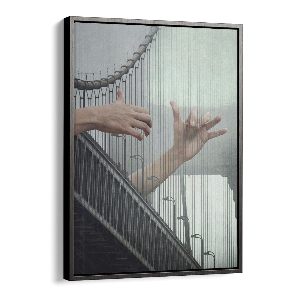 Melodic Bridge Surreal Painting Artwork  in Black Floater Frame