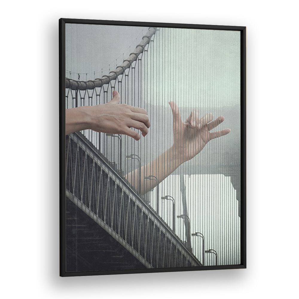 Melodic Bridge Surreal Painting Artwork  in Black Plain Frame