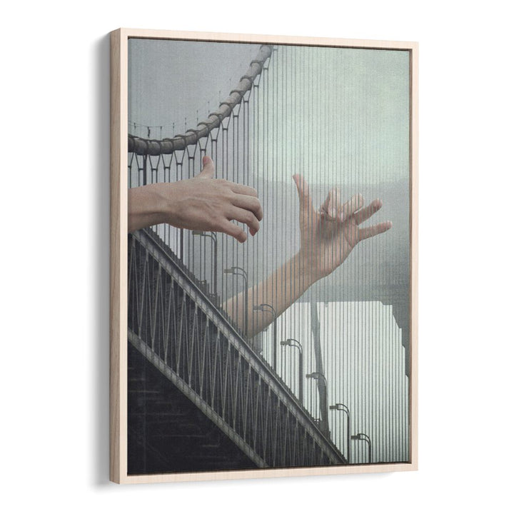 Melodic Bridge Surreal Painting Artwork in Oak Wood Floater Frame