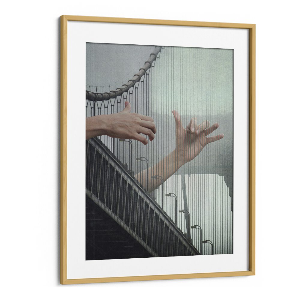 Melodic Bridge Surreal Painting Artwork in Oak Wood Frame With Mount
