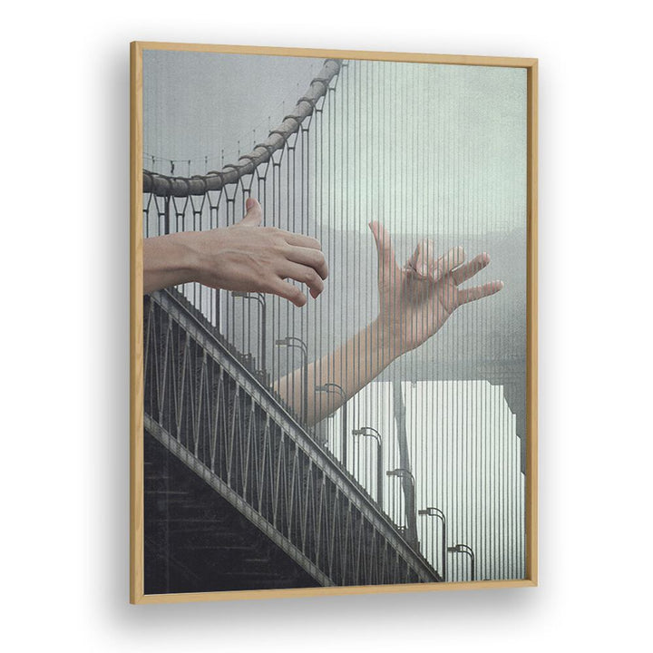 Melodic Bridge Surreal Painting Artwork in Oak Wood Plain Frame