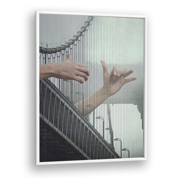 Melodic Bridge Surreal Painting Artwork  in White Plain Frame