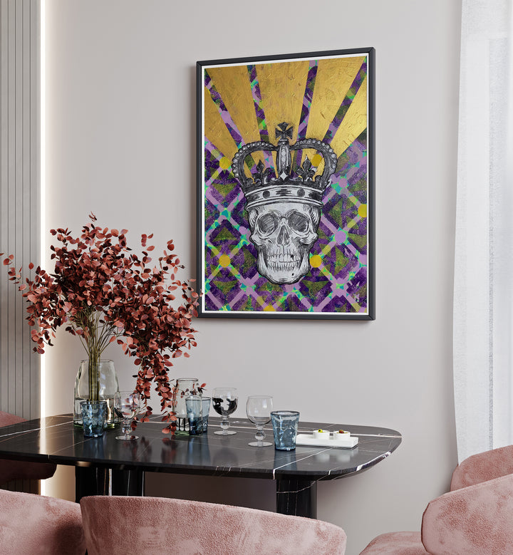 Memento Mori 4.0, Pop Art Paintings showcase a striking skull crowned, blending art and philosophy beautifully.