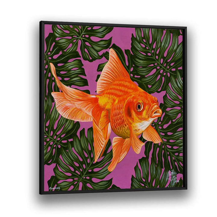 Memories By Christian Beijer , Gold Fish Painting Art in Black Plain Frame