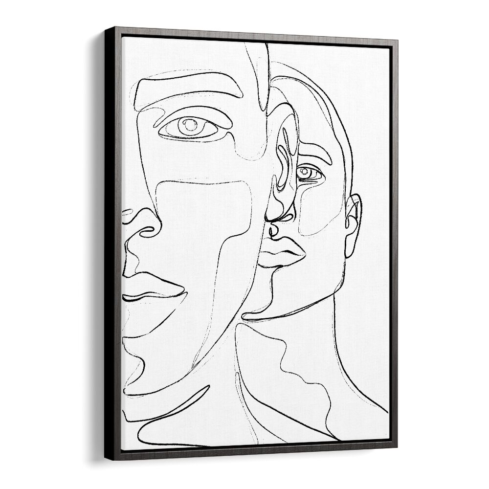 Men Line Art Artwork in Black Floater Frame