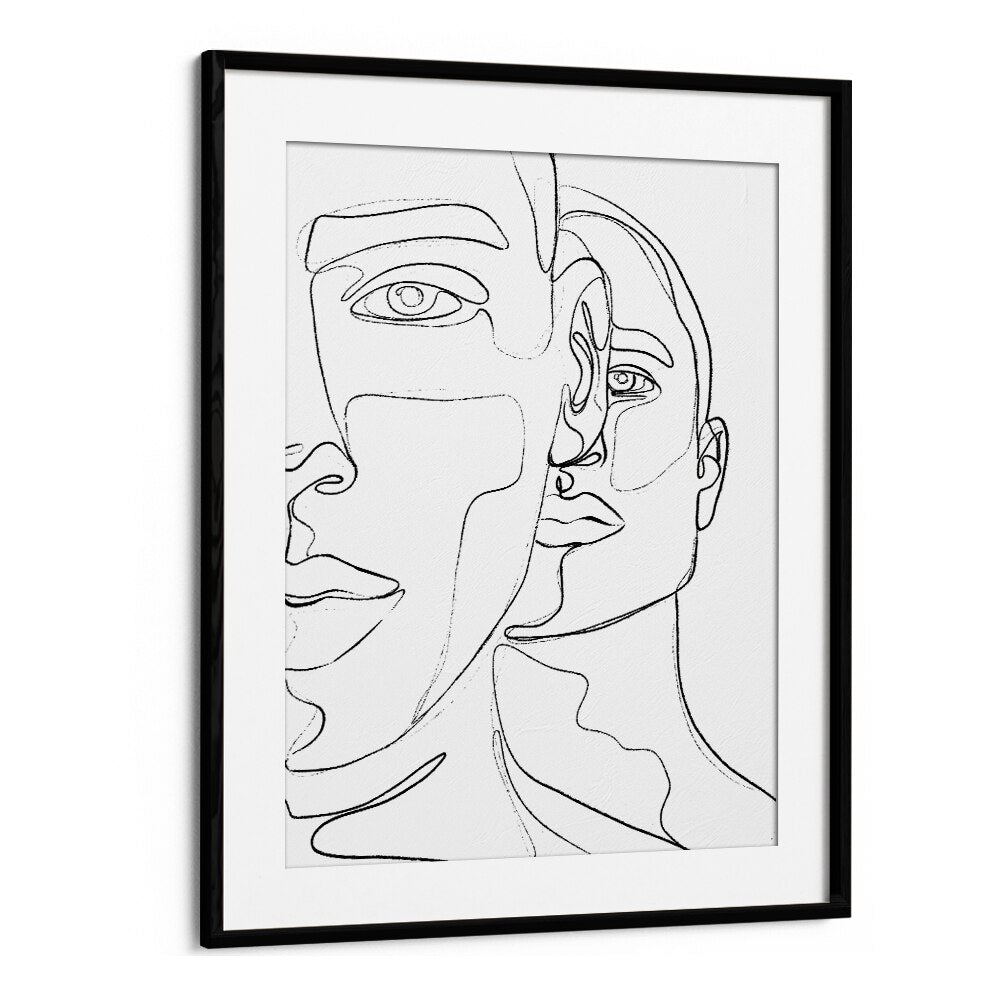 Men Line Art Artwork in Black Frame With Mount