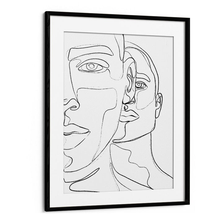 Men Line Art Artwork in Black Frame With Mount