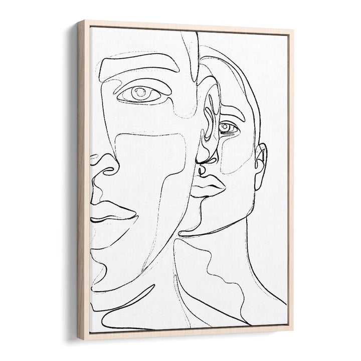 Men Line Art Artwork in Oak Wood Floater Frame