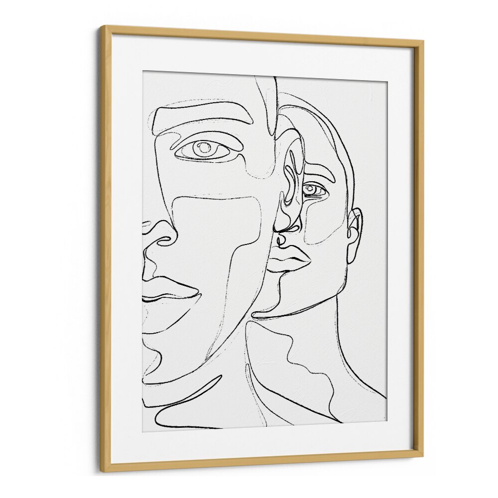 Men Line Art Artwork in Oak Wood Frame With Mount