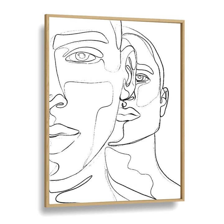 Men Line Art Artwork in Oak Wood Plain Frame