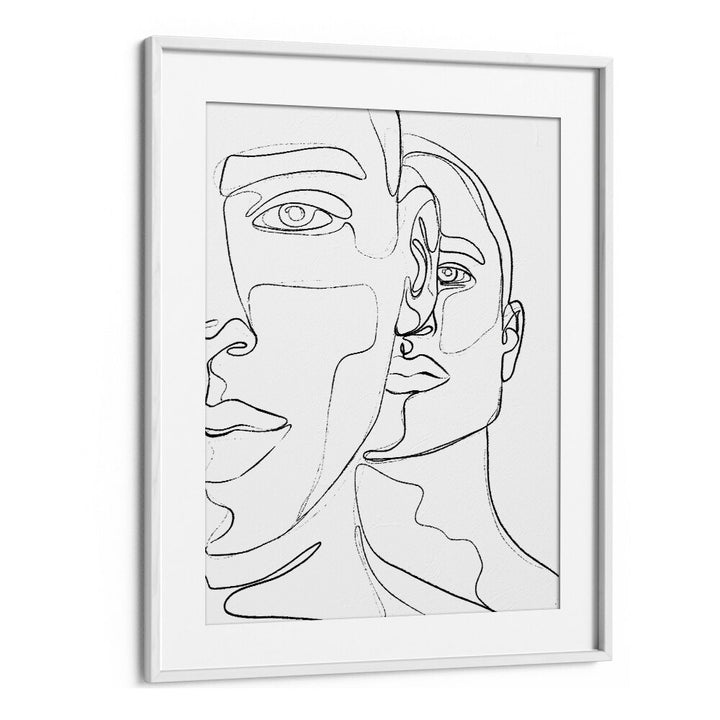 Men Line Art Artwork in White Frame With Mount