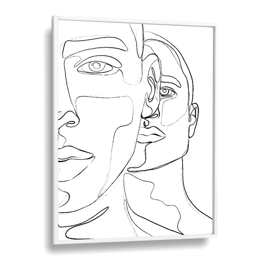 Men Line Art Artwork in White Plain Frame