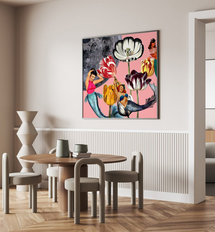 Whimsical MERMAID ON THE MOON, PORTRAITS artwork adds charm and beauty to any space with its enchanting design.