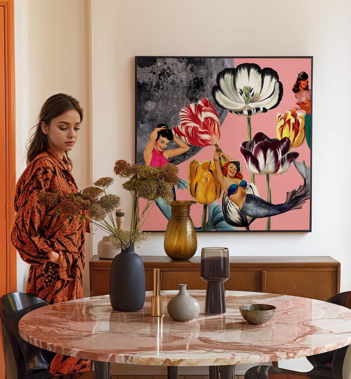 Whimsical MERMAID ON THE MOON, PORTRAITS artwork adds enchanting charm to any space with its ethereal beauty.
