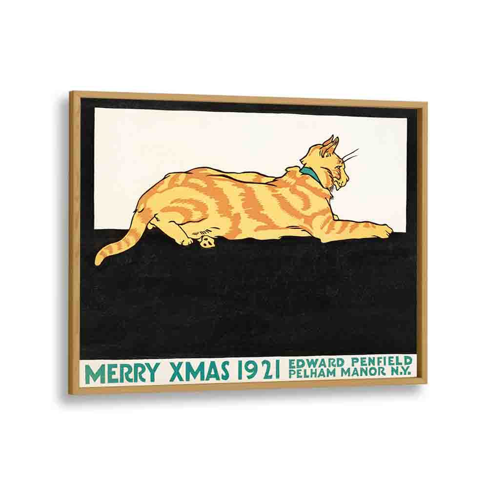 Merry Xmas Edward Penfield art painting Artwork in Oak Wood Plain Frame